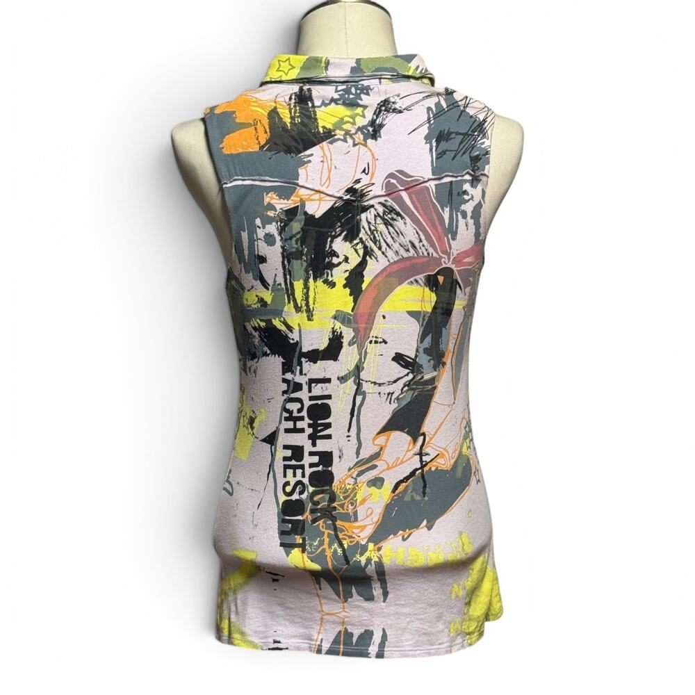 Anama Cotton Modal Sleeveless Pearl Snap Top Shirt Graffiti Lilac Large - Picture 4 of 5